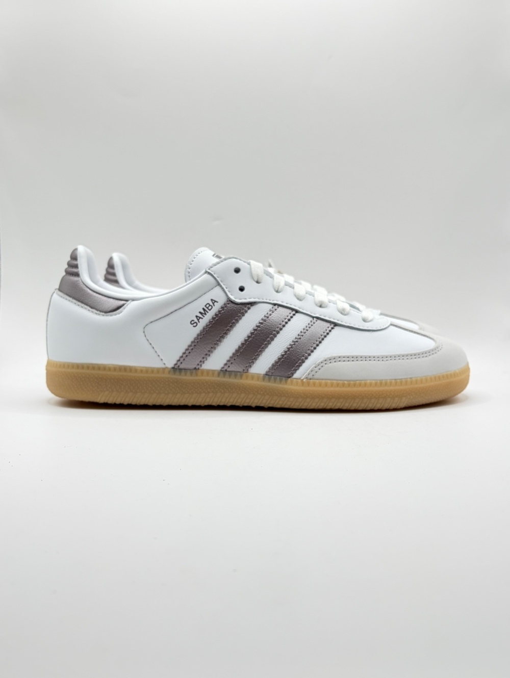 Adidas Samba OG White and Grey Leather Sneakers with Gum Sole, 10W